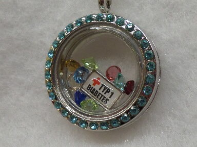 Blue Crystal Medical Alert Floating Necklace Type 1 Diabetes - Click Image to Close