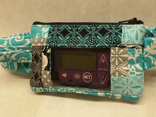 Turquoise Scroll Damask Insulin Pump Case w Monogram - Click Image to Close