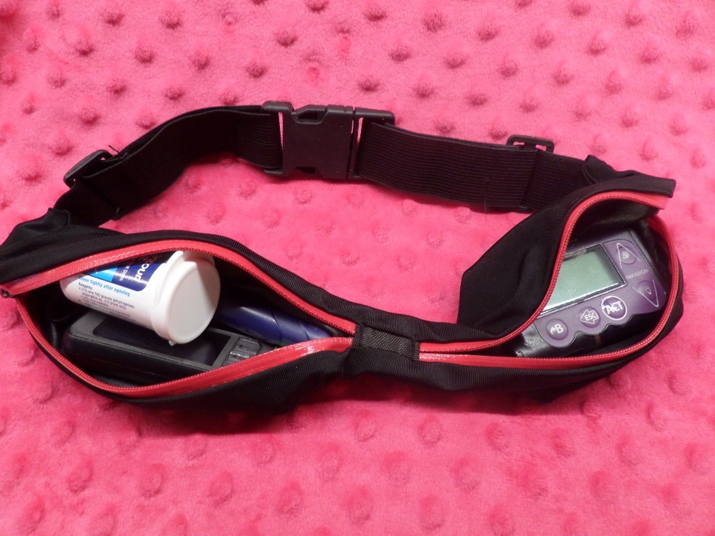 Hot Pink Double Pocket Spandex Insulin Pump Band Belt - Click Image to Close