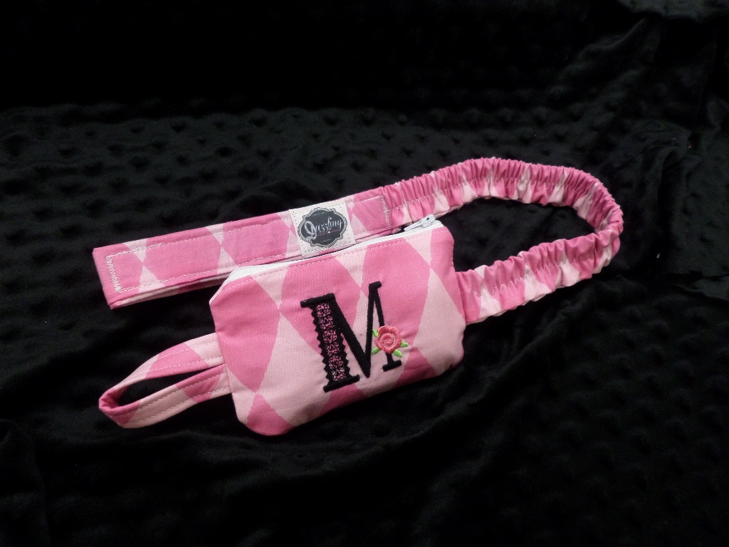 Personalized Kids Harlequin Pink Insulin Pump Case w Monogram - Click Image to Close