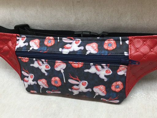Insulin Pump Pouch with Whimsical Rabbits Poppies Red Leather