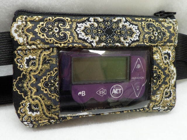 Gold Metallic Medallions on Black Insulin Pump Case teens&adults - Click Image to Close