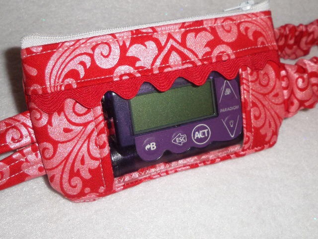 Red Hollywood Sparkle Damask Window Insulin Pump Pouch Case