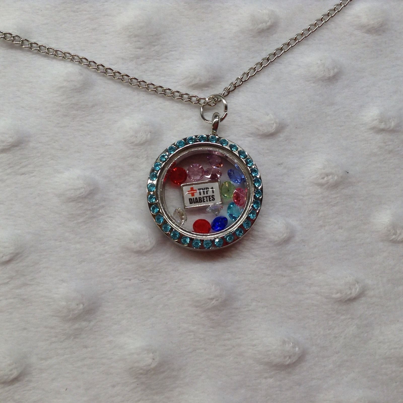 Type 1 Diabetes Blue Crystal Medical Alert Floating Necklace Type 1