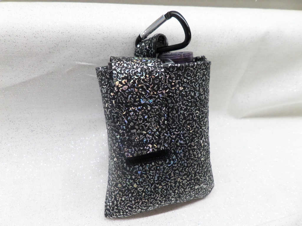 Black Embossed Metallic Faux Leather Vertical Insulin Pump Pouch