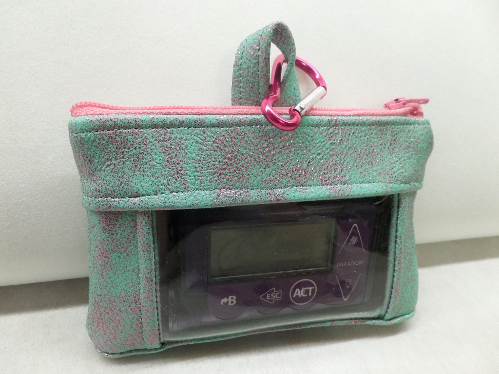 Mint Green Hot Pink Sparkle Leather Insulin Pump Pouch Case