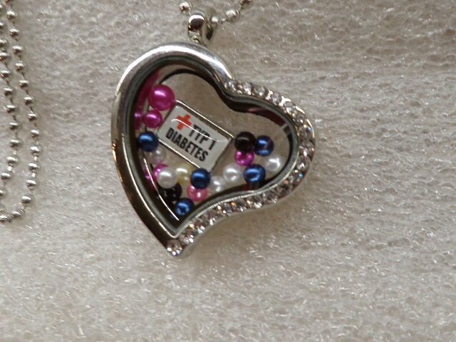 Half Rhinestone Heart Medical Alert Floating Locket Necklace - Click Image to Close