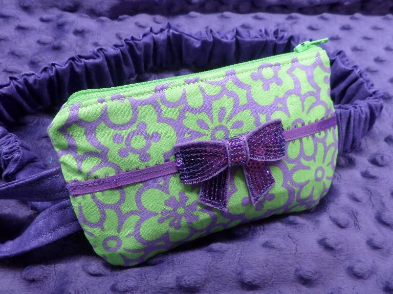 Lime & Purple Insulin Pump Pouch with Sequin Bow