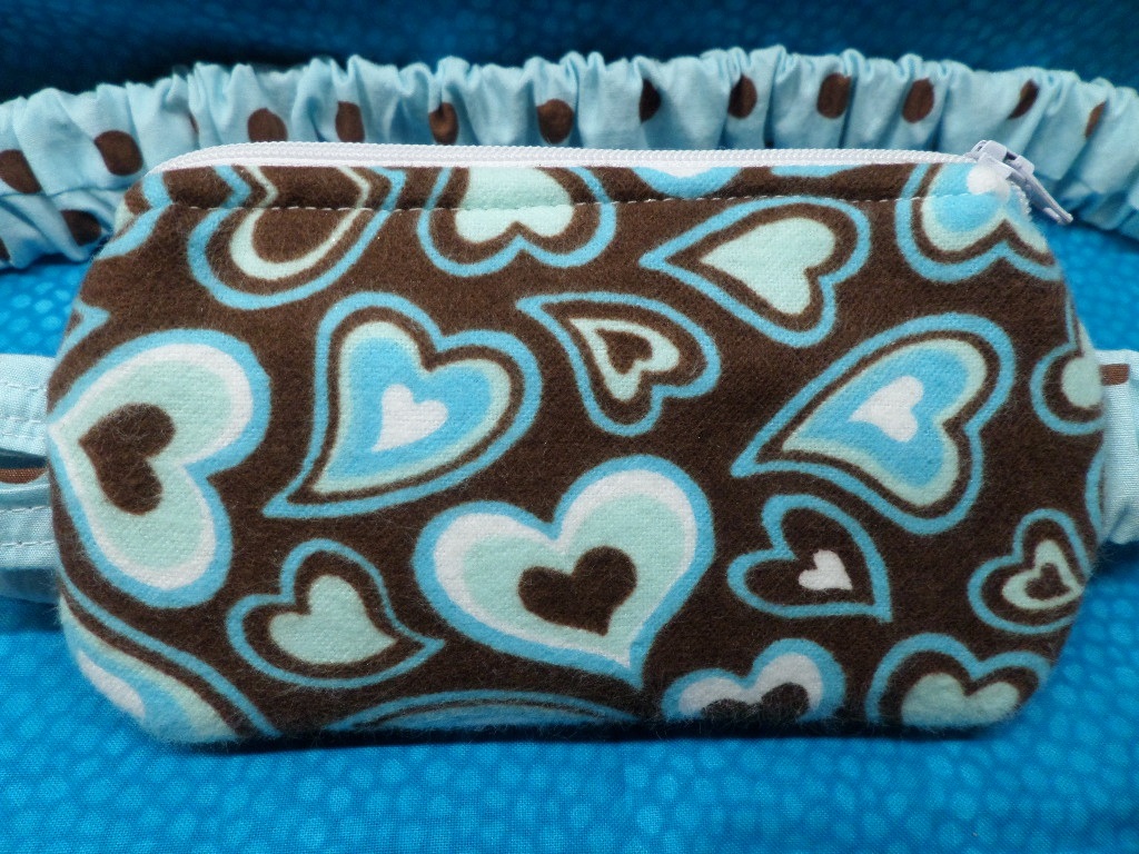 Chocolate Aqua Hearts Insulin Pump Pouch Case in Flannel