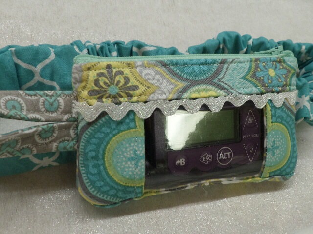 Moroccan Insulin Pump Pouch in Turquoise Mint Grey