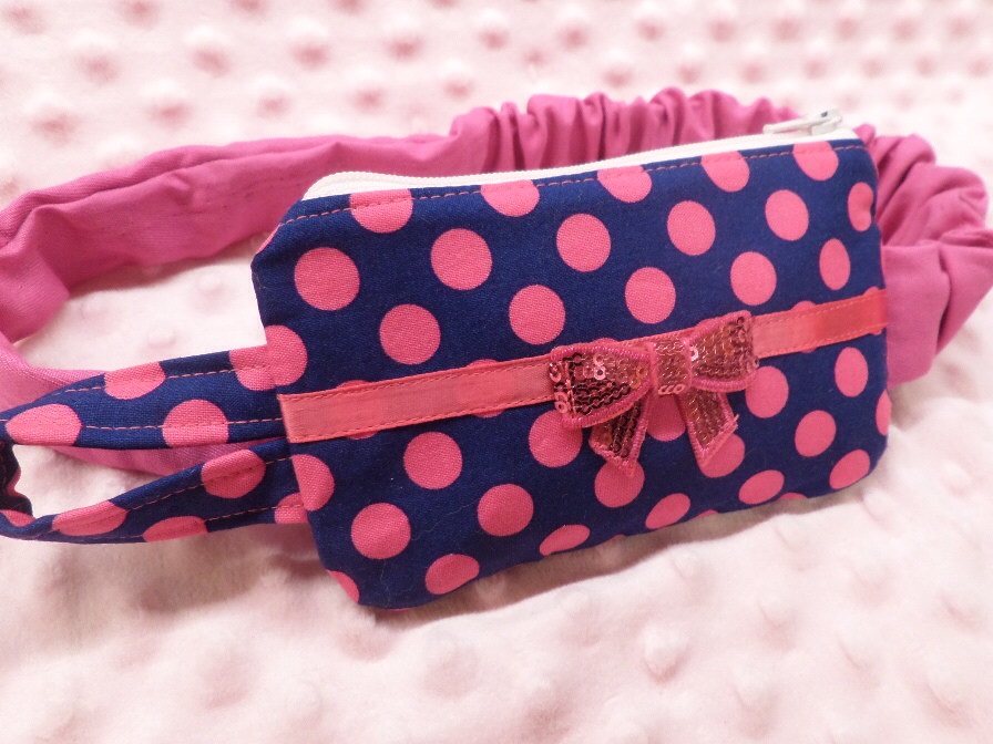Navy Blue & Hot Pink Insulin Pump Pouch Case with Sequin Bow