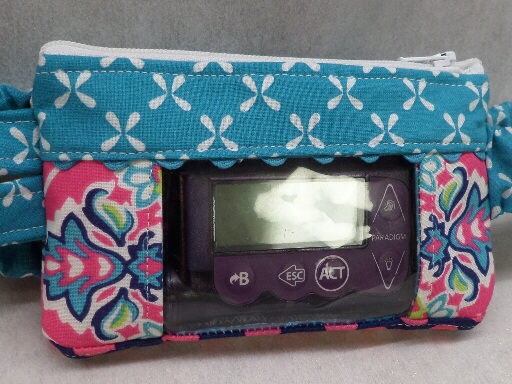Turquoise Damask Insulin Pump Case with Window