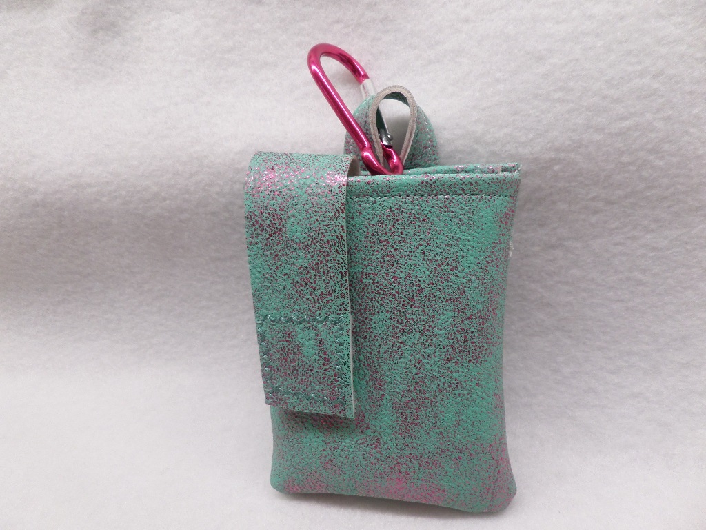 Pink Sparkle on Mint Faux Leather Vertical Insulin Pump Pouch